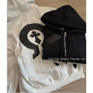 Áo Khoác Nỉ Khoá Ch.Ô Thêu Da Màu Xám Tiêu Chất Nỉ Bông Dày Dặn Form To Thời Trang Nam Nữ, Áo Khoác Nỉ Hoodie Form Rộng