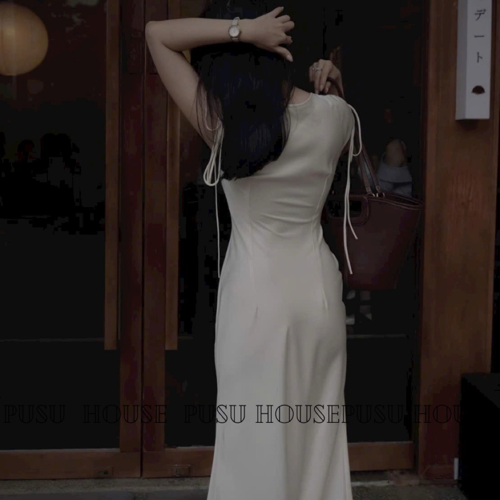 Đầm lụa đuôi cá dài dự tiệc tay con nhẹ nhàng sang chảnh 4 màu - Pusu house