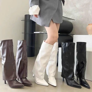 Giày Bốt Da Mũi Nhọn Cao Đến Đầu Gối Kiểu Pháp Sang Chảnh Mẫu Mới