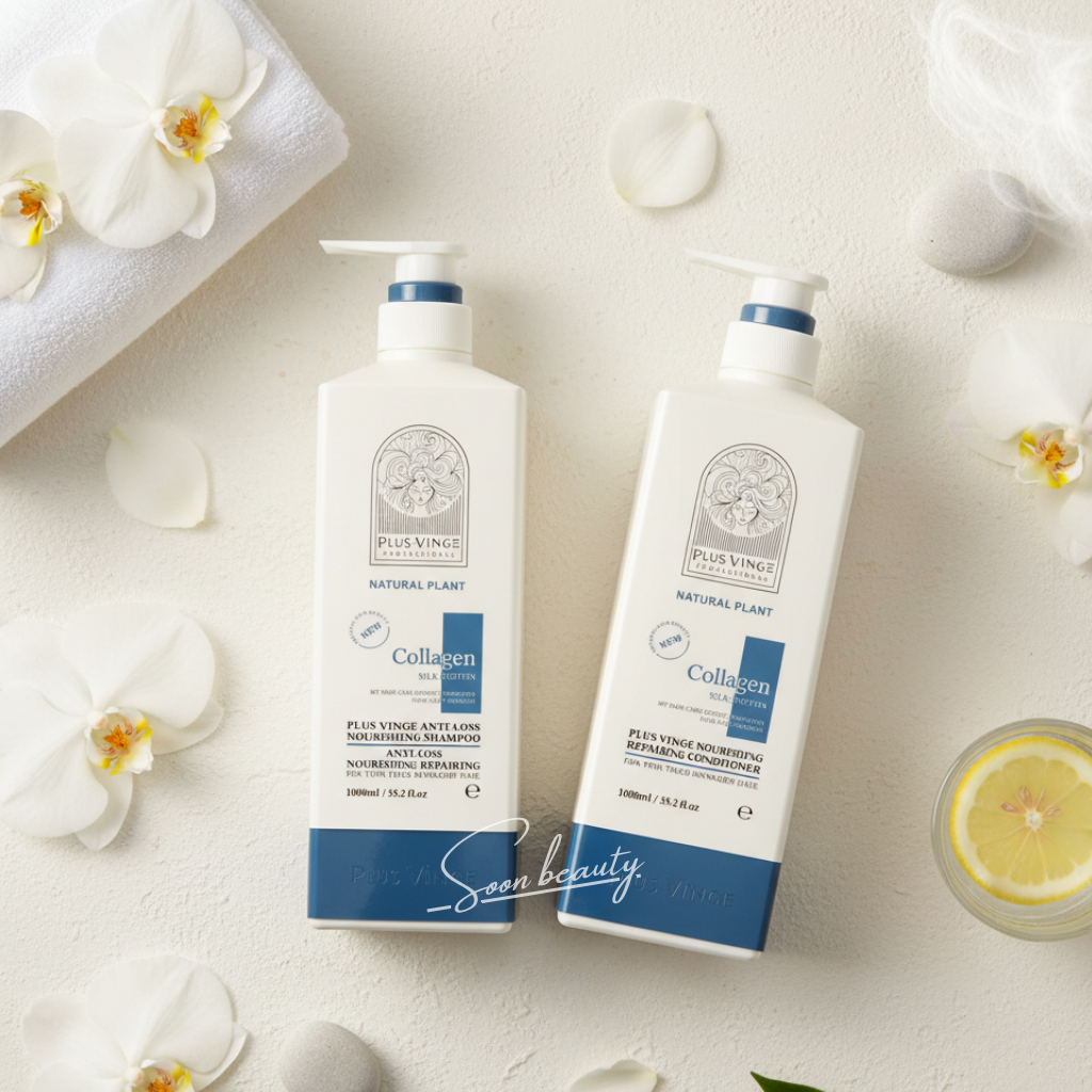 Cặp dầu gội xả collagen vinge 1000ml giảm rụng tóc, kích mọc tóc, phục hồi tóc hư tổn - Soon Beauty