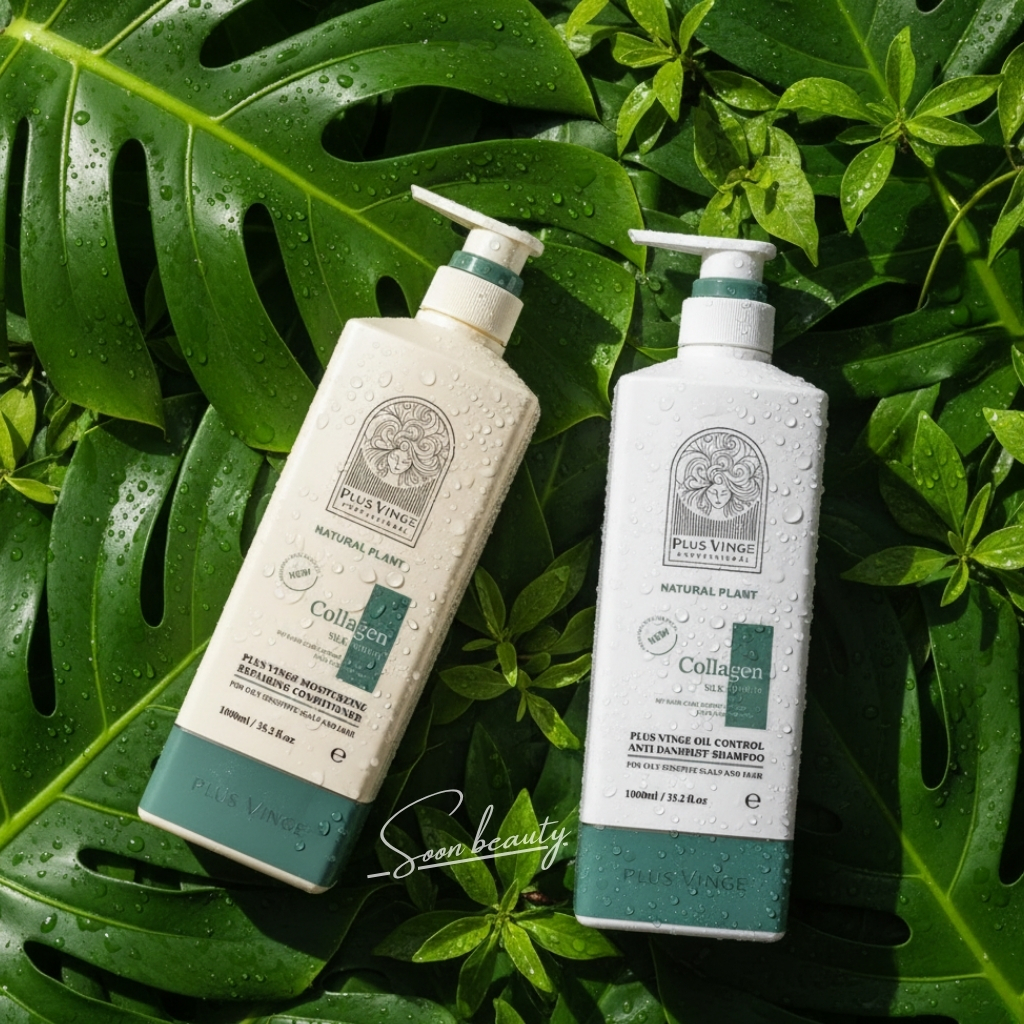 Cặp dầu gội xả collagen vinge 1000ml giảm rụng tóc, kích mọc tóc, phục hồi tóc hư tổn - Soon Beauty