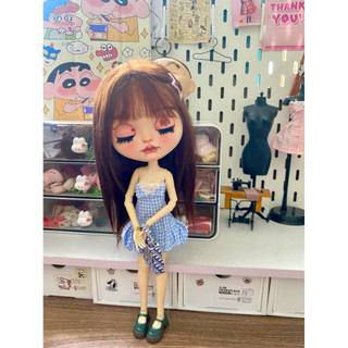 Đầm xanh caro size blythe,xinyi,ob24