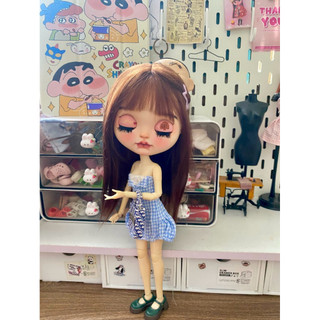 Đầm xanh caro size blythe,xinyi,ob24