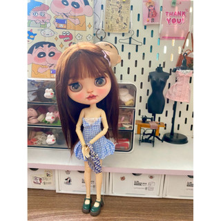 Đầm xanh caro size blythe,xinyi,ob24
