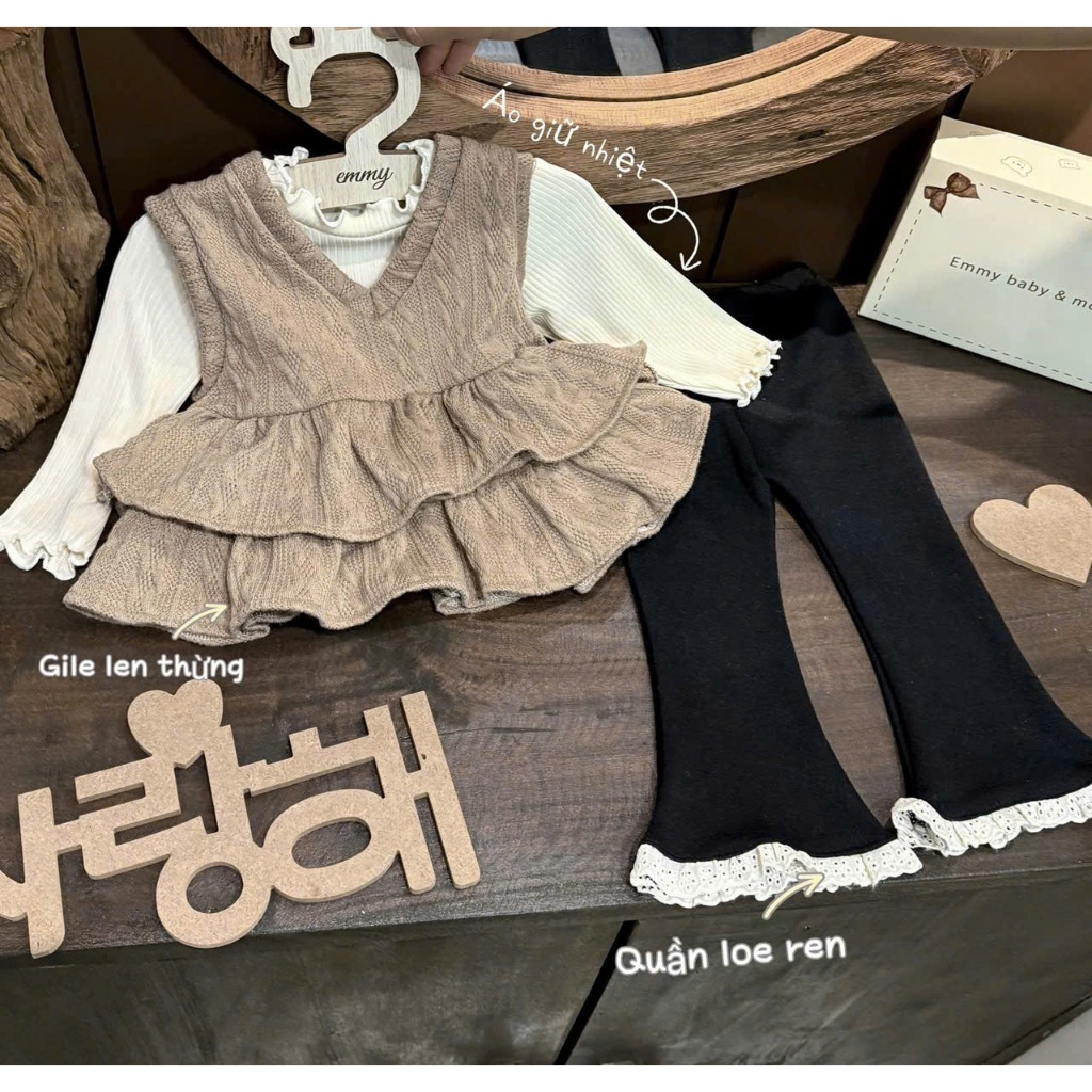 (Bon Kids) TD277 Set GILE Len Thừng + Áo Giữ Nhiệt Kèm Quần Leo Ren Cho Bé Gái