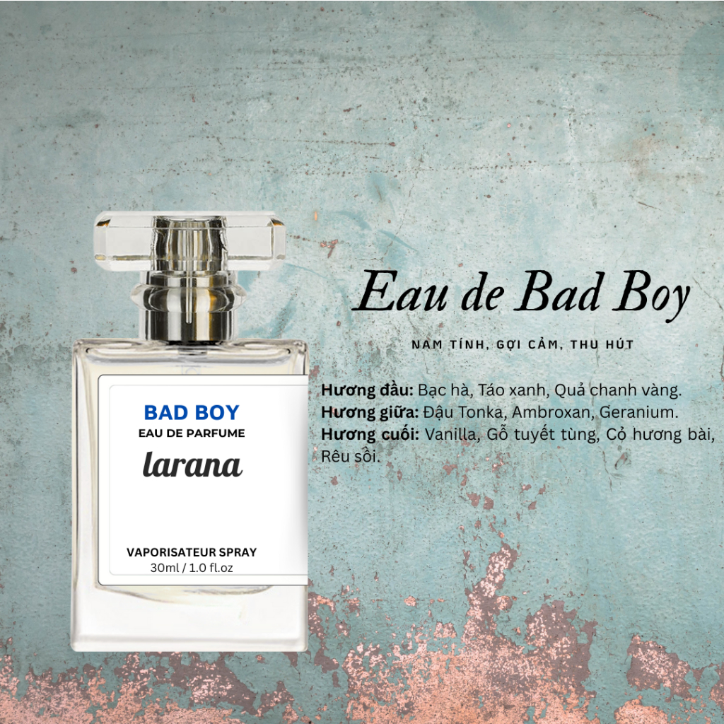 Nước hoa nam Bad Boy Larana, hương thơm tươi mát nam tính phù hợp đi hẹn hò dung tích 10ml/30ml