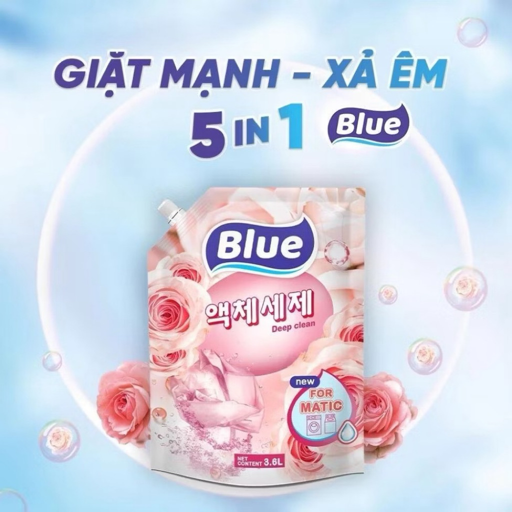 Túi Nước Giặt Xả Blue 2.1L  Hương Phấn Hồng Cho Máy Giặt Cửa Trước Và Cửa Trên