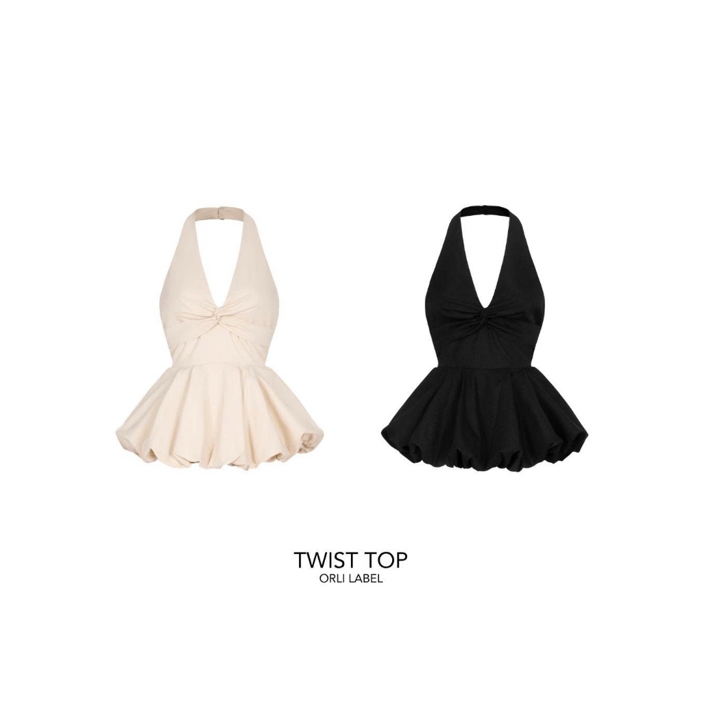 Orli Label | Twist Top | Áo yếm xoắn ngực tùng bí Đen/Be