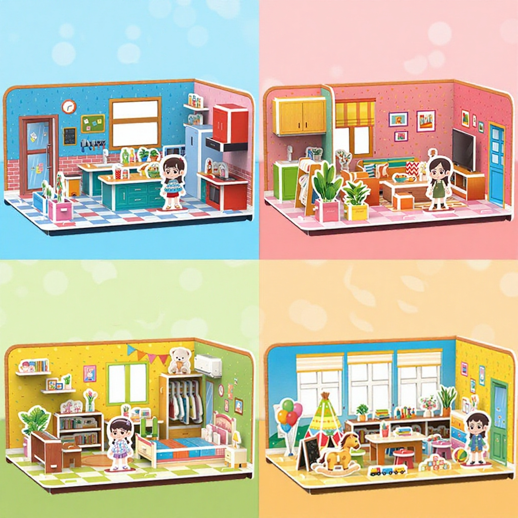 Bộ Đồ Chơi Ngôi Nhà Xếp Hình Lắp ráp 3D Bộ Mô Hình Giấy 3D Thỏa Sức Sáng Tạo Dễ Lắp Ghép Tranh Ghép-Đồ Chơi PUKAPI