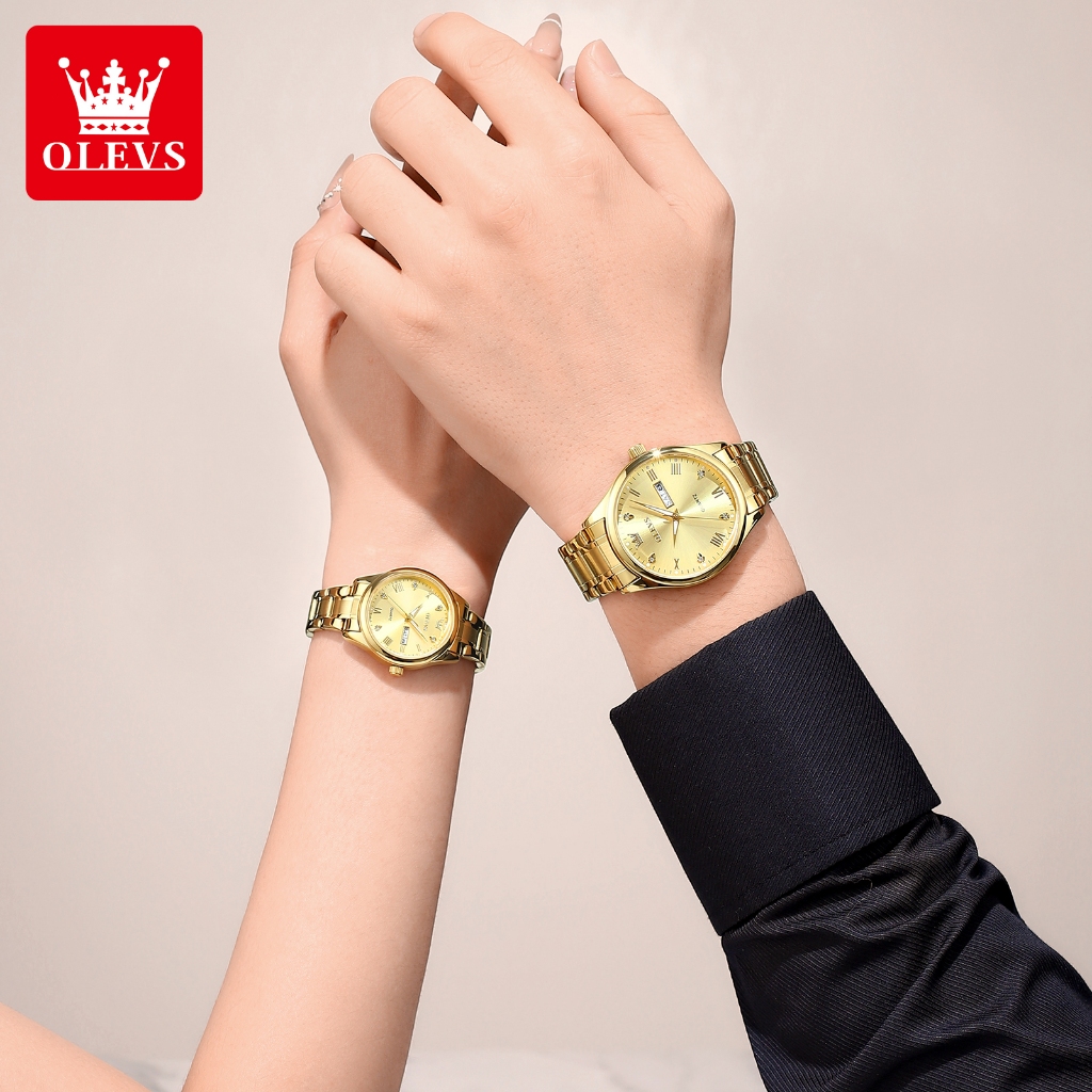 OLEVS Đồng hồ Các Cặp đôi Chính hãng dây đeo bằng thép không gỉ lịch có chức năng phát sáng Quà 5563