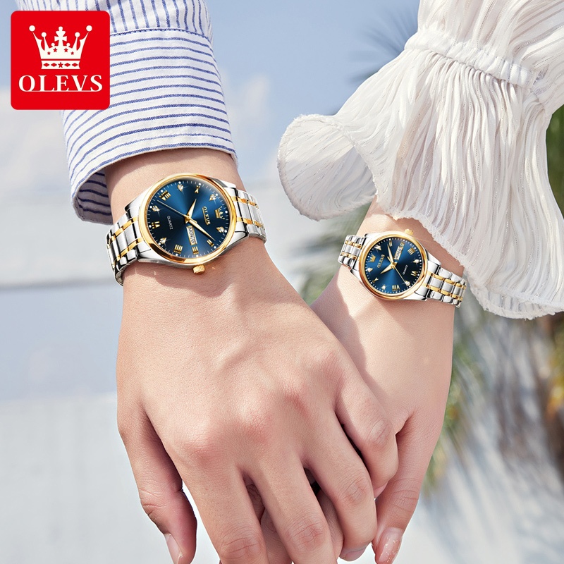 OLEVS Đồng hồ Các Cặp đôi Chính hãng dây đeo bằng thép không gỉ lịch Quà có chức năng phát sáng 5563
