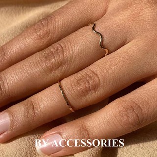 Nhẫn nữ titan kiểu gợn sóng mảnh bo cong tròn mạ vàng 18K không gỉ WR2528 BY ACCESSORIES