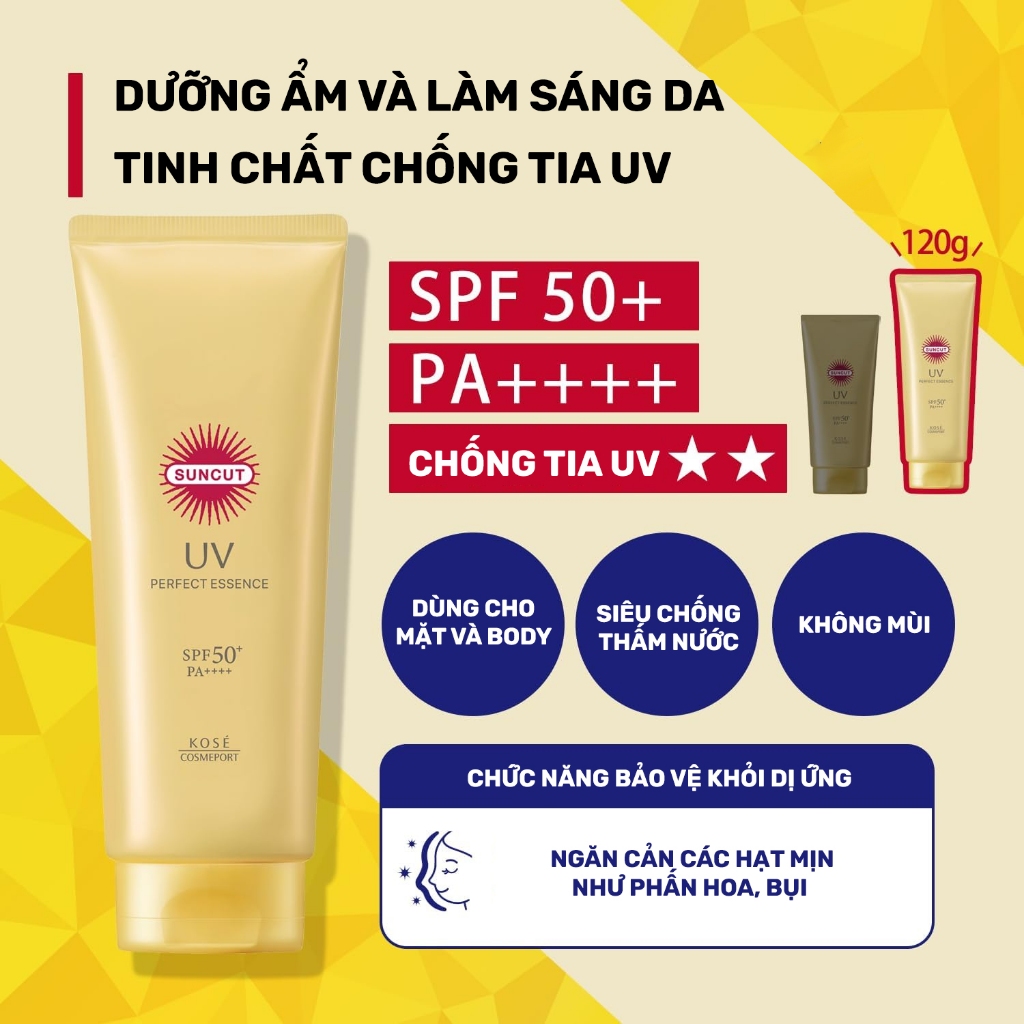 Tinh Chất Chống Nắng Kosé Suncut Uv Perfect Essence Super Water Proof SPF50+ PA++++ (Tuýp 120G)