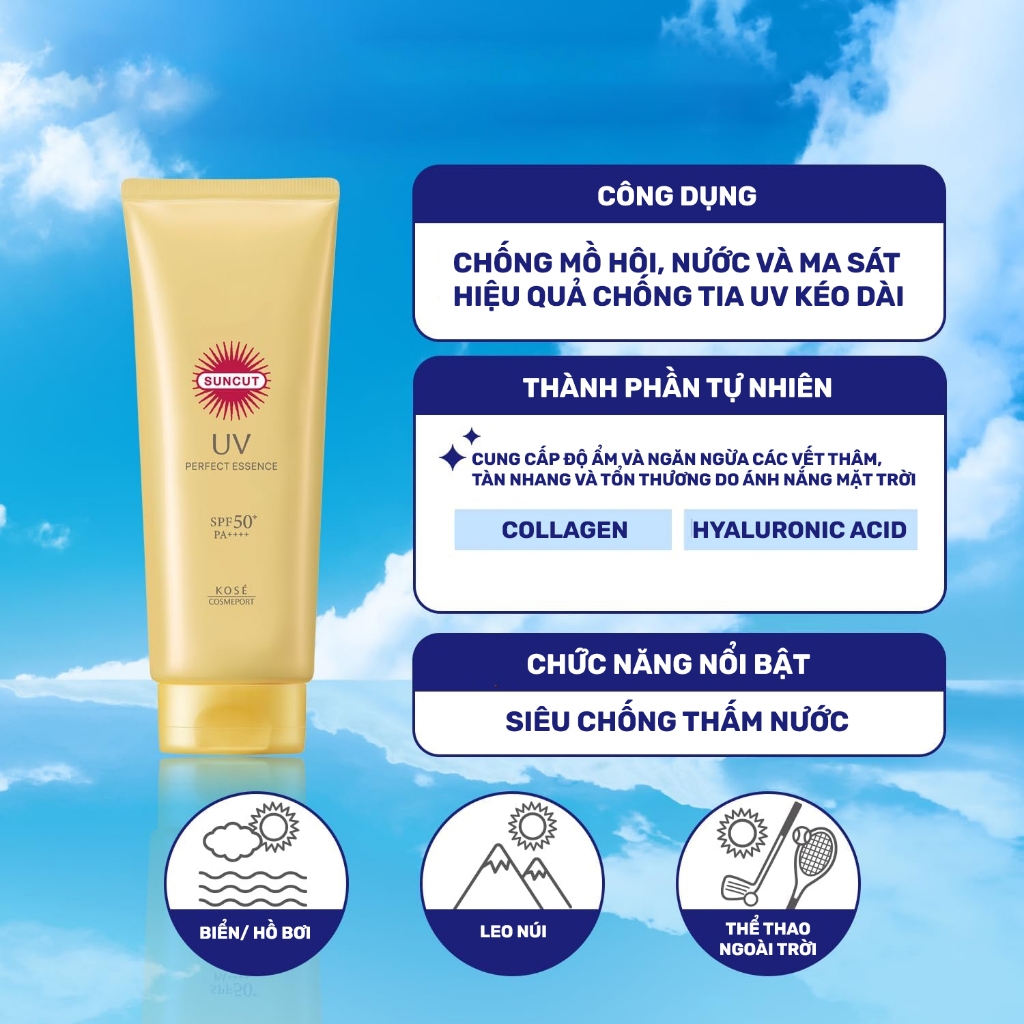 Tinh Chất Chống Nắng Kosé Suncut Uv Perfect Essence Super Water Proof SPF50+ PA++++ (Tuýp 120G)