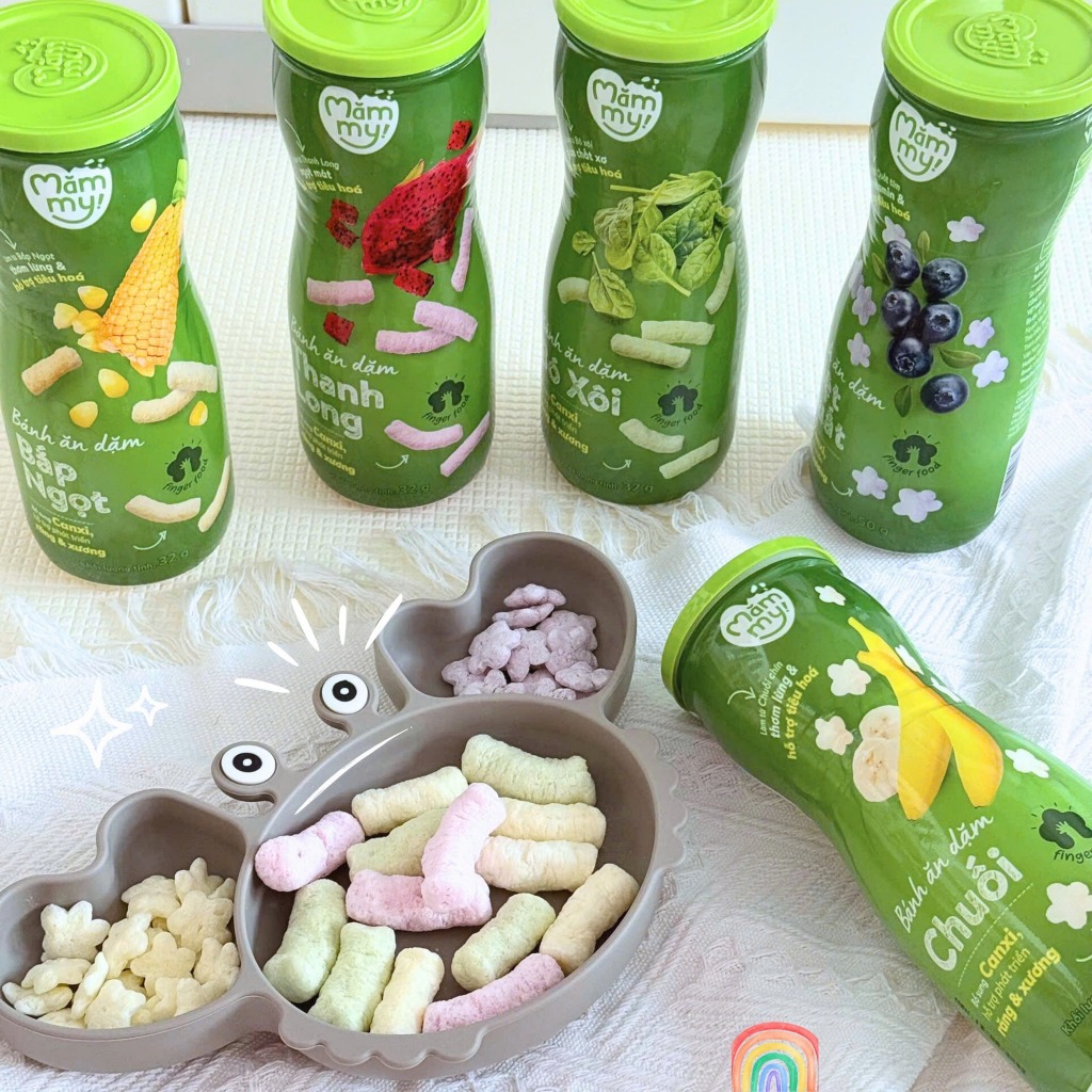 Bánh ăn dặm cho bé dạng hũ Mămmy vị trái cây và rau củ hỗ trợ tiêu hoá cho bé 6 tháng, hũ 32-50g