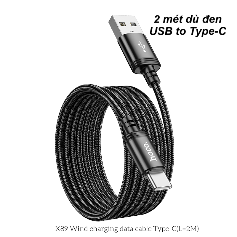 Cáp Sạc Nhanh USB to Type-C Dài 2m – Bọc Dù Đen Đỏ, Sạc Ổn Định, Bền Bỉ, 3A / 3.0A – Hoco X59 X89