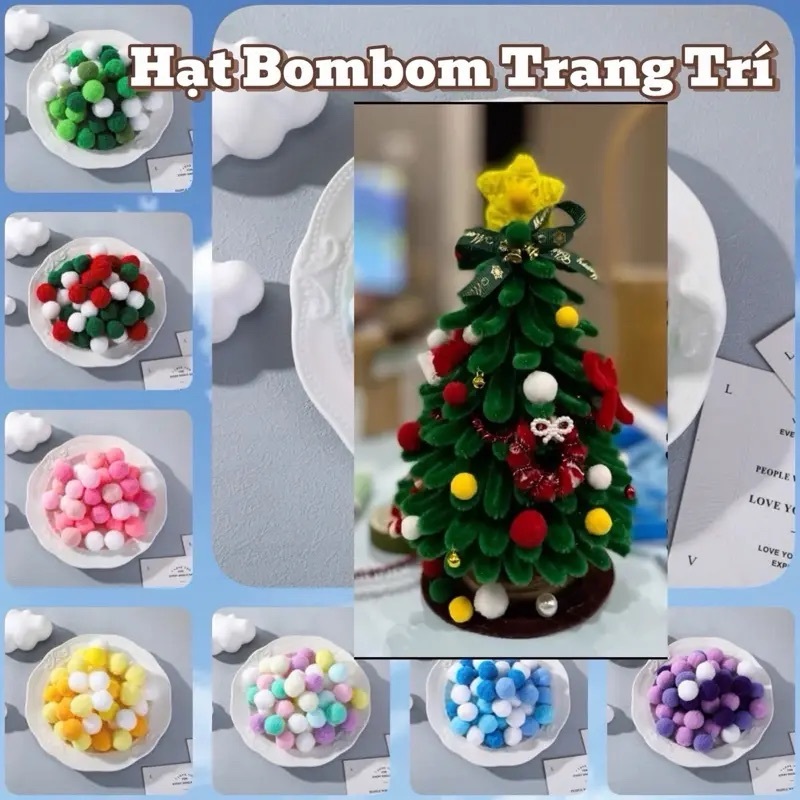 Set 45-50 Viên - Hạt Pompom 1cm Trang Trí Cây Thông Noel