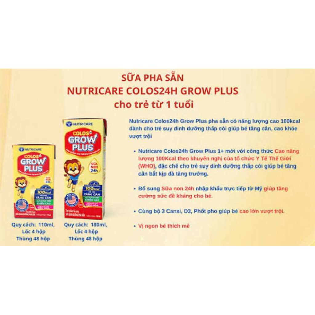{Hot} Sữa pha sẵn Grow plus Nutricare 1t 48hộp 110ml cho bé