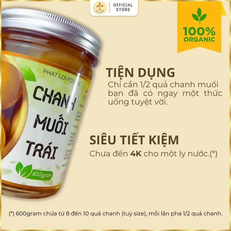 Chanh Muối  hũ 600gram - Phat Loi Foods - Chanh tự nhiên, không chứa bảo quản