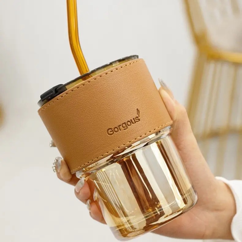 Ly Thủy Tinh Bọc Da 450ml