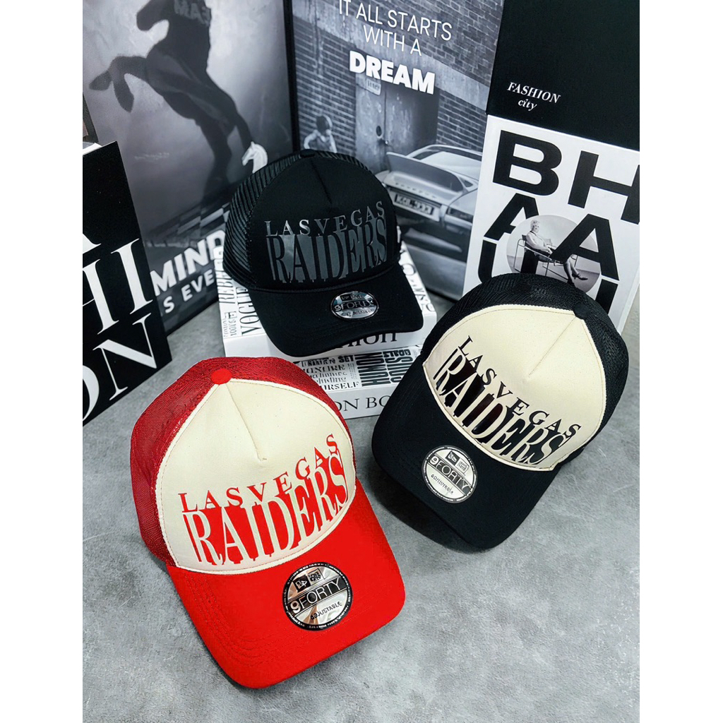 Mũ kết kaki cao cấp phối lưới - Nón lưỡi trai mạc in RAIDERS phối màu nỗi thời trang unisex nam nữ