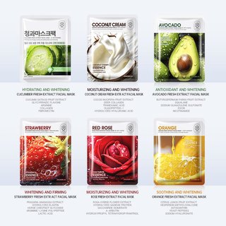 Mặt Nạ Dưỡng Da Trái Cây Cao Cấp Xuất Hàn SET 50 Miếng Dưỡng Ẩm Trắng Da, Cung Cấp Vitamin Cho Làn Da Căng Mướt Trẻ Hoá