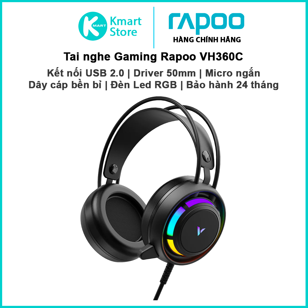 Tai nghe Gaming Rapoo VH360C | Kết nối USB 2.0 | Led RGB | Micro Ngắn | Cắm và chạy | Bảo hành 2 năm | BigBuy360 - bigbuy360.vn