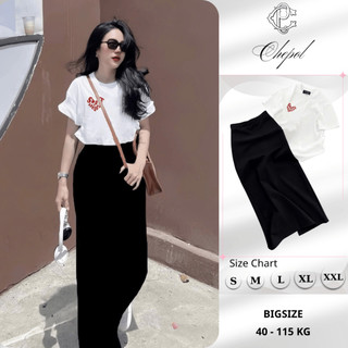 Set Bộ Áo Thun Nữ CHEPOL Form Rộng, Phối Chân Váy Dài, In Trái tim, Chất Cotton ( Áo Phông Trắng+Chân Váy Suông)CP_x5280