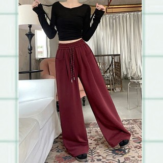 Quần Ống Rộng ELEGANTE  Cạp Chun Thiết Kế Túi Ngang, Chất Liệu Nỉ Tàu, Phong Cách Và Dễ Phối Đồ