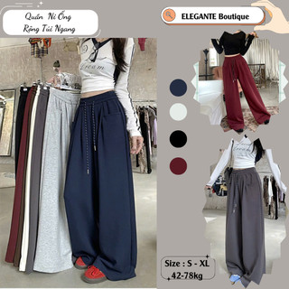 Quần Ống Rộng ELEGANTE  Cạp Chun Thiết Kế Túi Ngang, Chất Liệu Nỉ Tàu, Phong Cách Và Dễ Phối Đồ