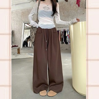 Quần Ống Rộng ELEGANTE  Cạp Chun Thiết Kế Túi Ngang, Chất Liệu Nỉ Tàu, Phong Cách Và Dễ Phối Đồ