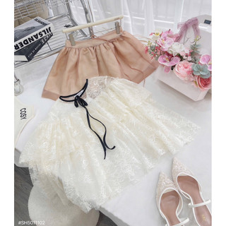 SEP House - Set áo ren hoa bèo tầng tay dài loe cổ viền đen cột nơ phối chân váy phối lưới dáng xoè thanh lịch - Hàng l1