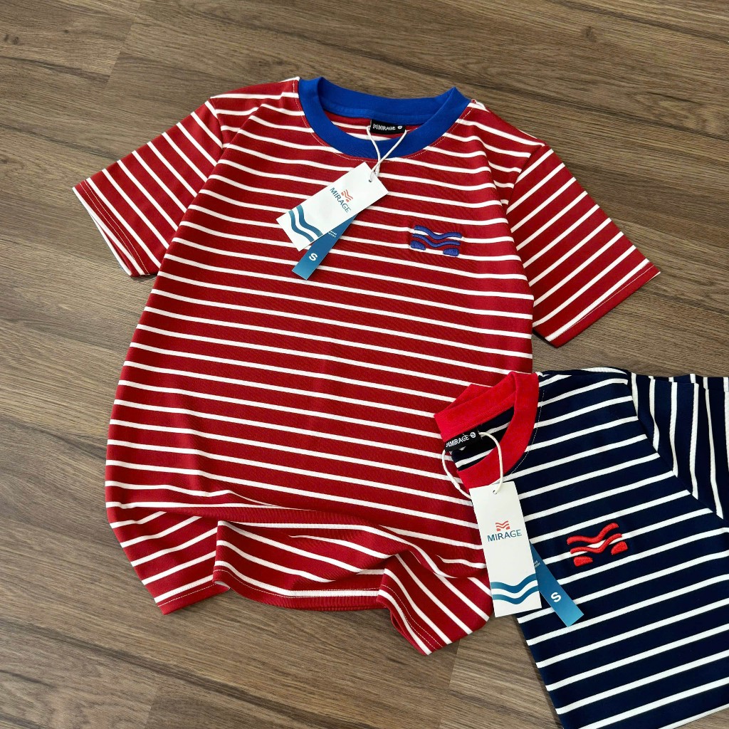 Áo Thun Mirage Cổ Viền Sọc Màu Bắt Mắt Local Brand Chất Cotton Mềm Mịn.