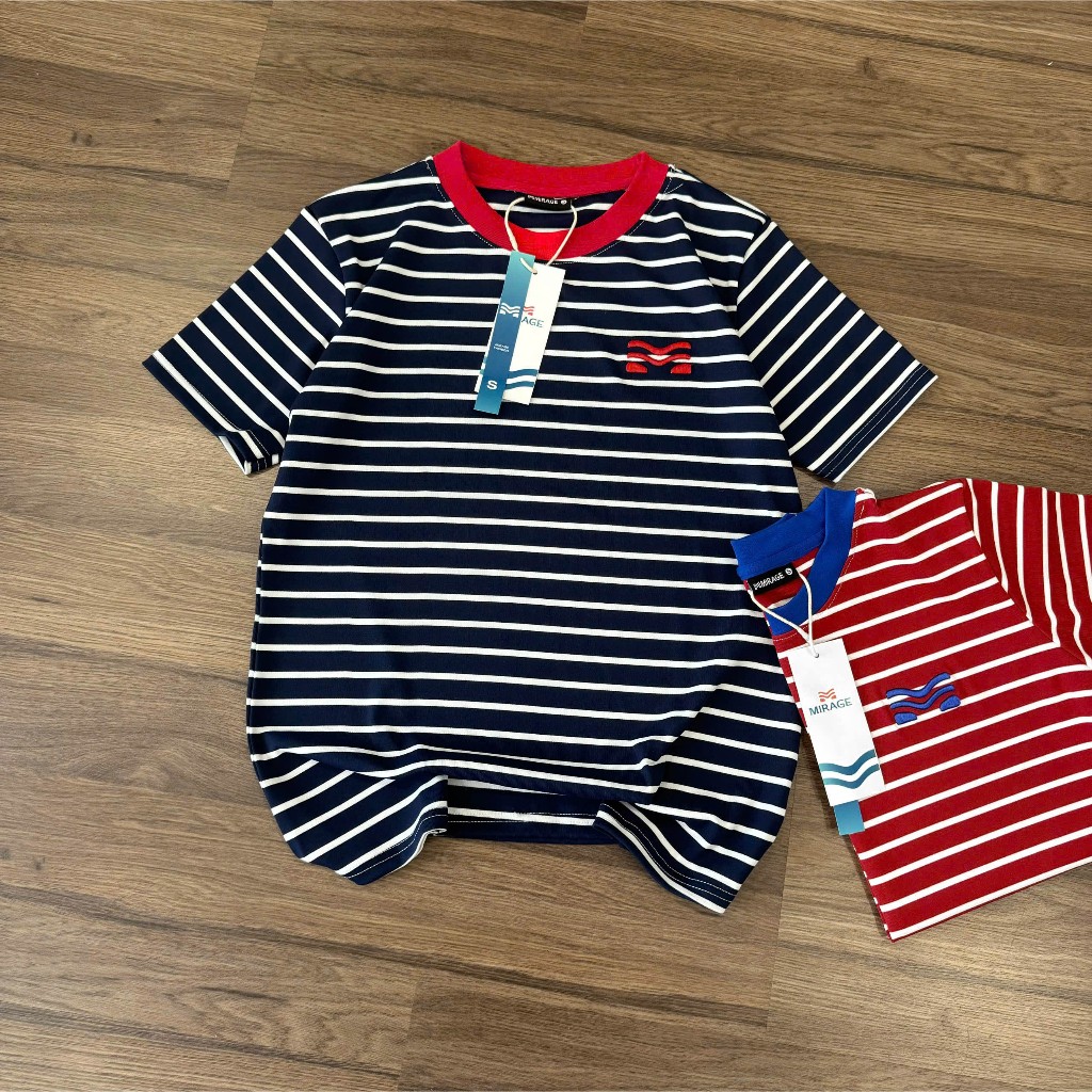 Áo Thun Mirage Cổ Viền Sọc Màu Bắt Mắt Local Brand Chất Cotton Mềm Mịn.