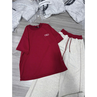 Set bộ áo thun dài tay alo đỏ mix quần xuông phối cạp đỏ