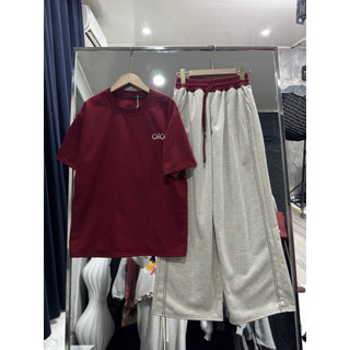 Set bộ áo thun dài tay alo đỏ mix quần xuông phối cạp đỏ