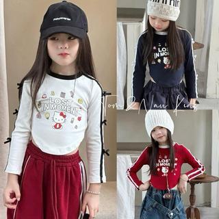 AT11-[tomnaukids] Áo thun dài tay gắn nơ viền sọc tay cho bé size từ 9-36Kg
