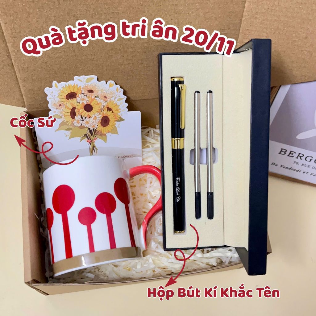 Set quà 20/11 bút kí cốc sứ KHẮC TÊN BÚT THEO YÊU CẦU phù hợp làm quà tặng bạn bè, thầy cô giáo