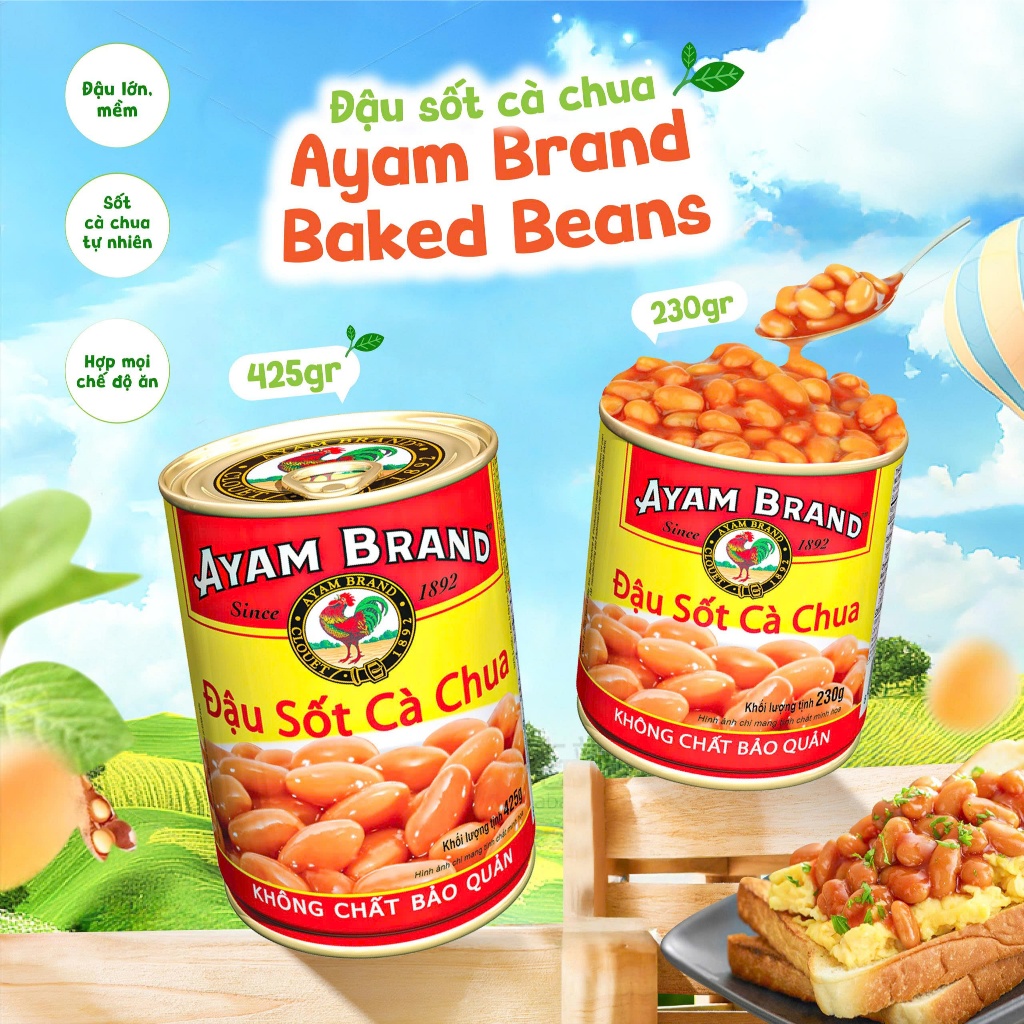 Đậu Sốt Cà Chua Ayam Brand Baked Beans 230g Và 425g Hạt To Đều Ăn Liền Hoặc Kết Hợp Với Cơm