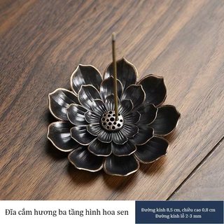 Đĩa Đốt Nhang Trầm Hương 9Cm Đế Lư Hương Hoa Sen 3 Lớp Chạm Khắc Tinh Sảo - Phong Thủy May Mắn Trang Trí Nhà Cửa