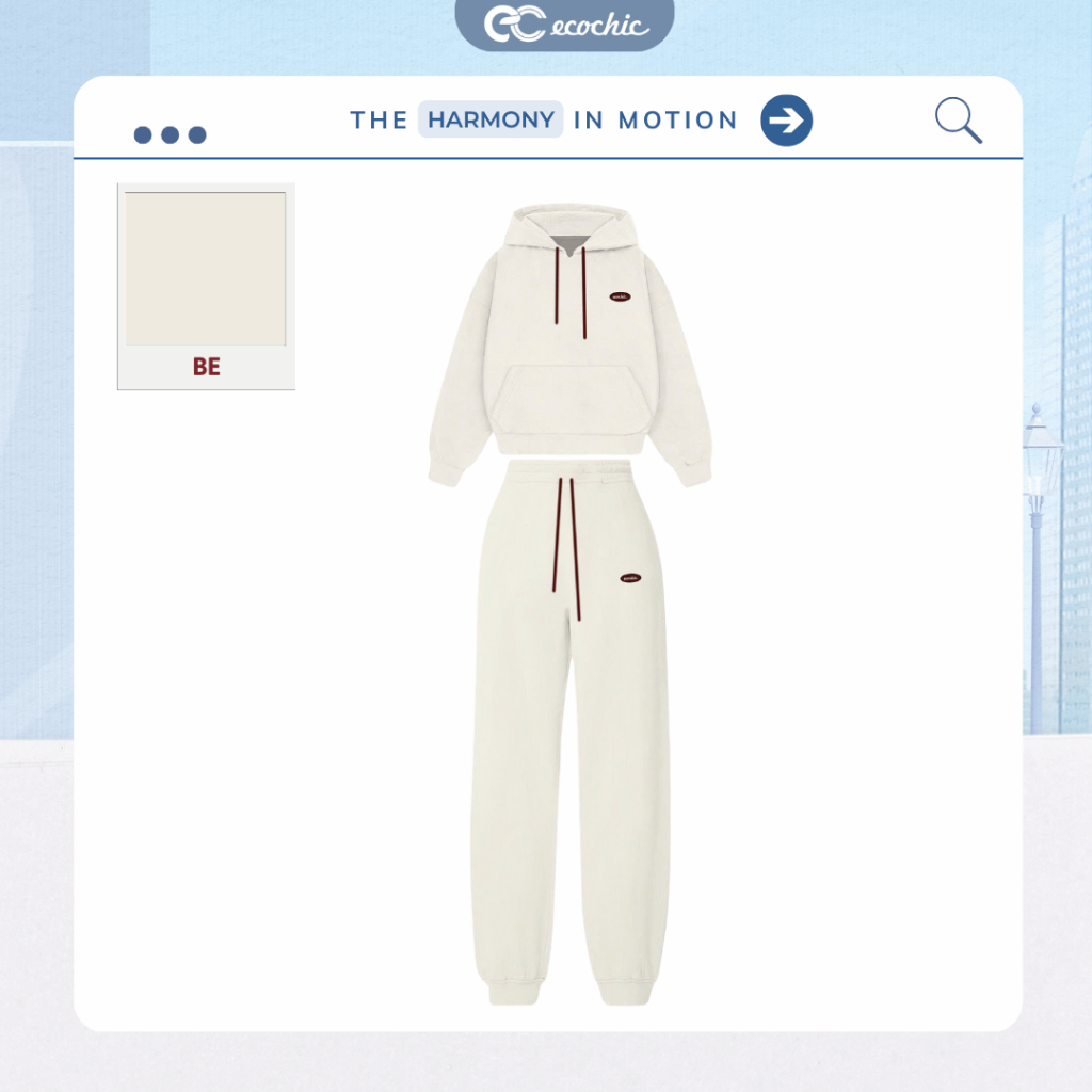 Set Bộ Nỉ Lông Nhung ECOCHIC Áo Hoodie Phối Quần Ống Bo Dây Rút Logo Thêu Chất Liệu Cao Cấp Chính Hãng B209