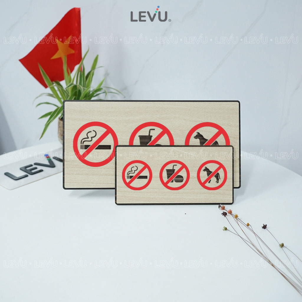 Bảng gỗ cảnh báo tổng hợp (no smoking, cấm đồ ăn, cấm thú cưng) BG88 trang trí quán