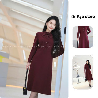 Đầm thiết kế thu đông Xian dress màu đỏ thanh lịch dài tay