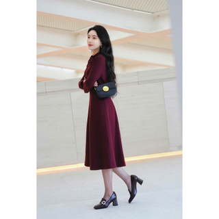 Đầm thiết kế thu đông Xian dress màu đỏ thanh lịch dài tay