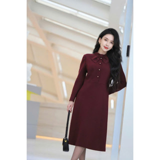 Đầm thiết kế thu đông Xian dress màu đỏ thanh lịch dài tay