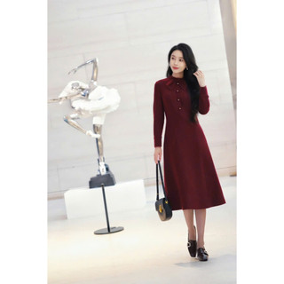 Đầm thiết kế thu đông Xian dress màu đỏ thanh lịch dài tay
