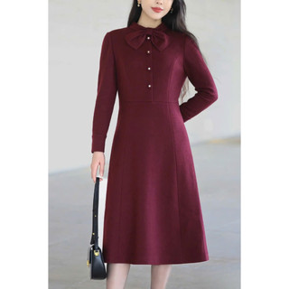Đầm thiết kế thu đông Xian dress màu đỏ thanh lịch dài tay