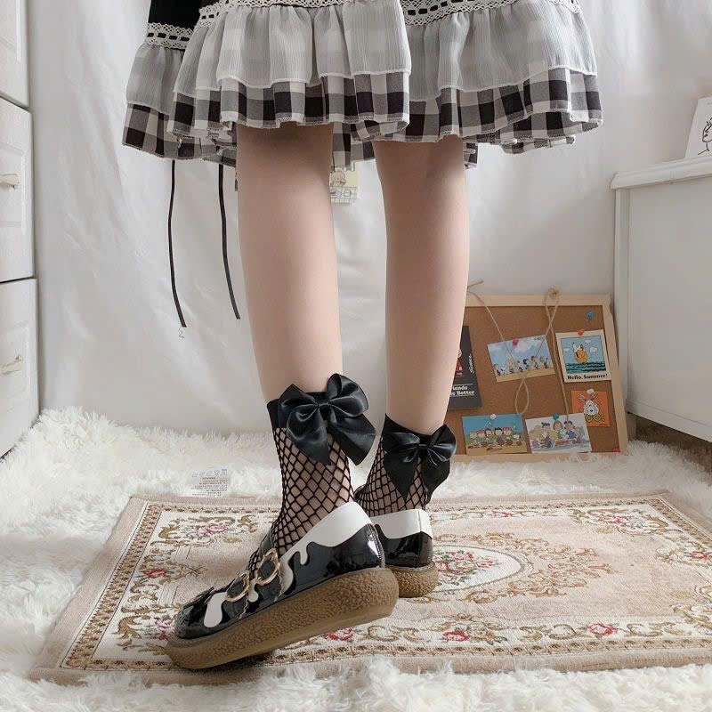 Tất Lưới Nữ Dandal Cổ Chân Nơ To Đáng Yêu Siêu Xinh Hàn Quốc, Chất Lưới Co Giãn Mềm, 2 Màu Trắng Đen