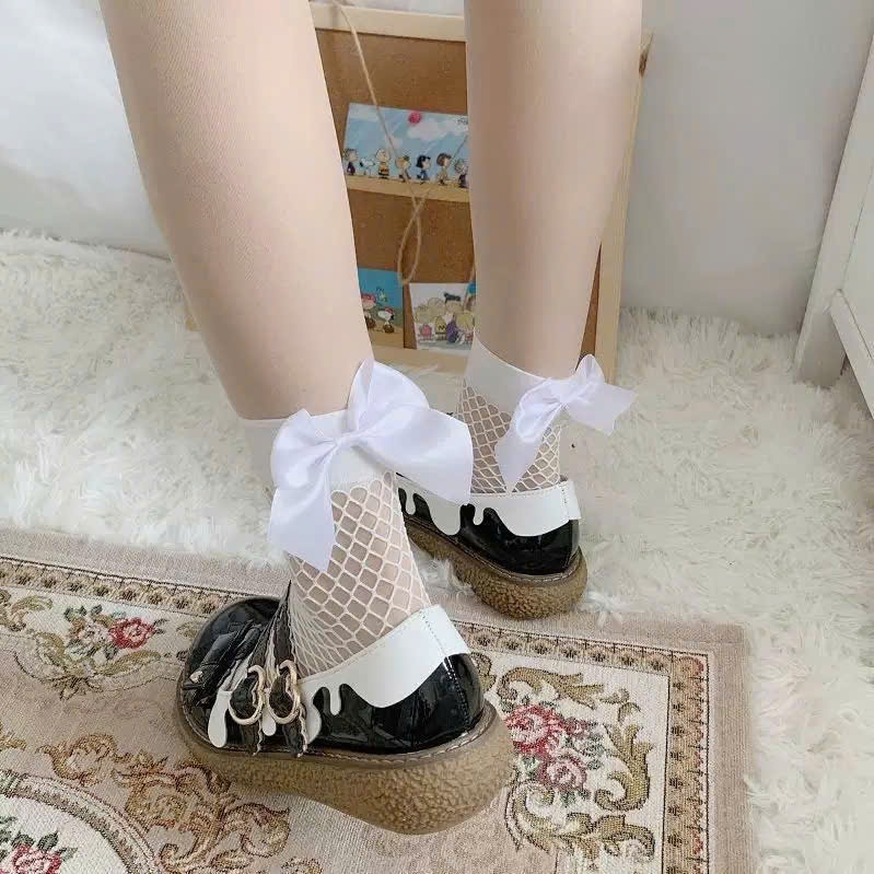 Tất Lưới Nữ Dandal Cổ Chân Nơ To Đáng Yêu Siêu Xinh Hàn Quốc, Chất Lưới Co Giãn Mềm, 2 Màu Trắng Đen