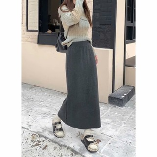 Chân Váy Midi Chữ A Vải Len Lông Thỏ Dáng Dài 85cm Xẻ Sau Cạp Chun Basic Dễ Mặc Phong Cách Đi Làm Đi Chơi